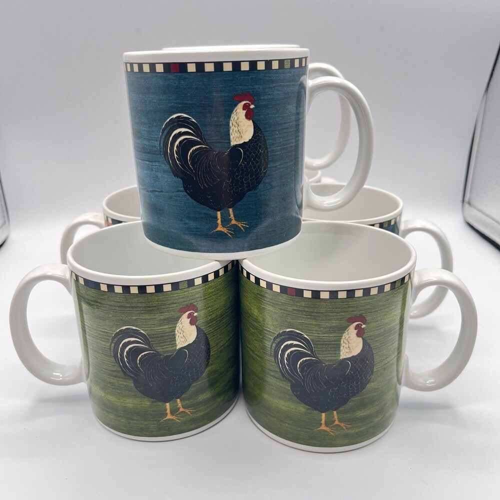 Set Of 7 Coffee Mugs Roosters By Warren Kimble Collection